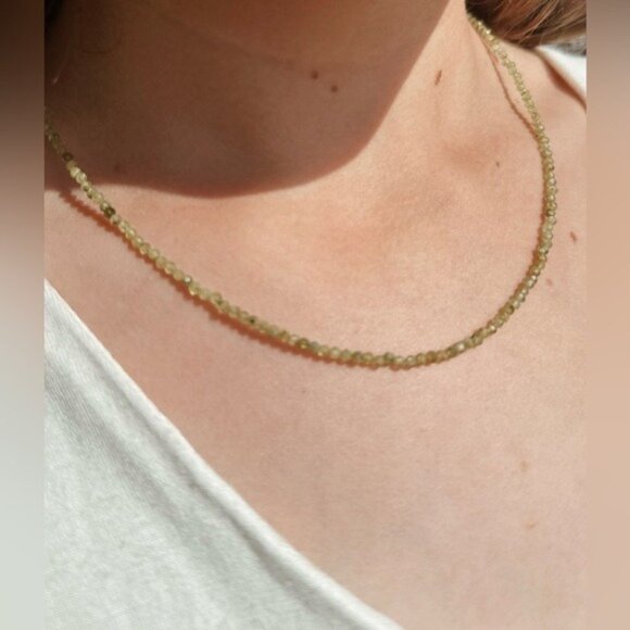 Green Beaded Necklace August Birthstone Necklace Peridot Gemstone Dainty Jewelry - Picture 3 of 16